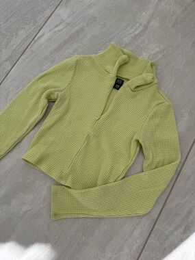 Lime Waffle-Knit Half-Zip Sweater